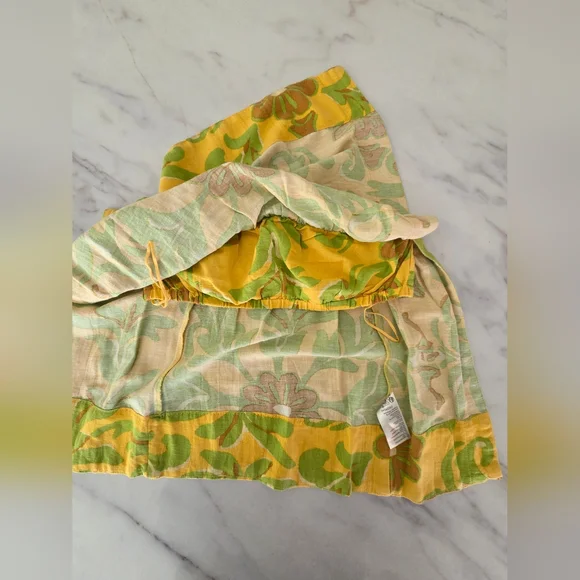 Free People Devella Printed Lemon Combo Tube Top Tropical Blouse - Picture 4 of 6